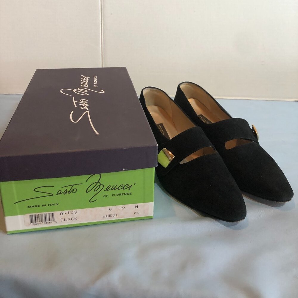 VINTAGE Sesto Meucci Arius 6.5M Womens Black Suede Dress Shoes